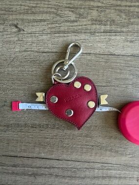 Prada Red Heart Keychain Clip with Gold Studs